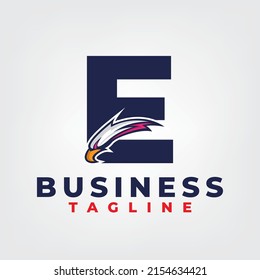 Eagle esport design with letter E logo template, eagle head mascot esport logo design