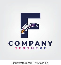 Eagle esport design with letter F logo template, eagle head mascot esport logo design