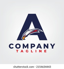Eagle esport design with letter A logo template, eagle head mascot esport logo design