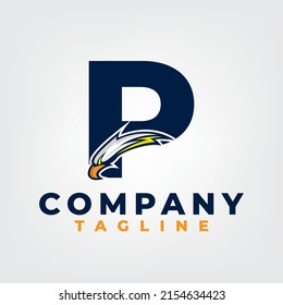 Eagle esport design with letter P logo template, eagle head mascot esport logo design