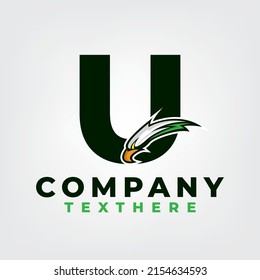 Eagle esport design with letter U logo template, eagle head mascot esport logo design