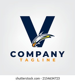 Eagle esport design with letter V logo template, eagle head mascot esport logo design