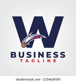 Eagle esport design with letter W logo template, eagle head mascot esport logo design