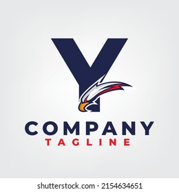 Eagle esport design with letter Y logo template, eagle head mascot esport logo design