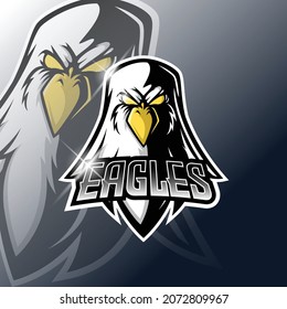 eagle esport logo mascot , this cool and fierce image is suitable for e - sport team logos or extreme sports like skateboard etc, can be used t-shirt or merchandise design