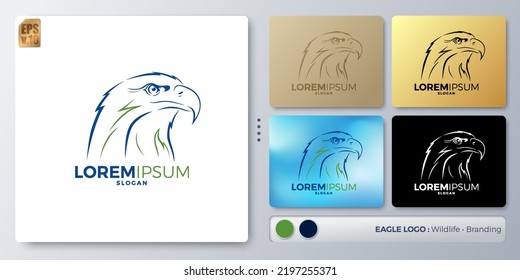 Eagle eye and head sharpen line isoleted illustration Logo design. Blank name for insert your Branding. Designed with examples for all kinds of applications. You can used for company, indentity.