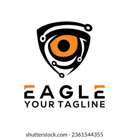 eagle eye with technology symbol, editable vector