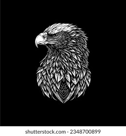 Eagle face logo vector design, black white, body hand tattoo, line art, bird logo, eagle t-shirt design, silhouette, illustration