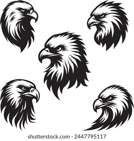Eagle face silhouette, Eagle head Vector illustrations bundle