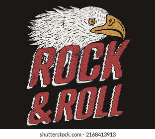 Eagle face vector artwork design for t-shirt and others. Rock and roll graphic print design for apparel, stickers, posters and background.