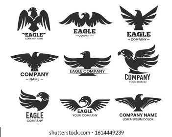 Eagle or falcon black silhouettes for branding