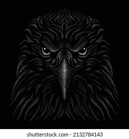 Eagle falcon crow bird vector illustration art print T-shirt apparel or tattoo design or outwear.  Hunting style eagle background. This hand drawing is for black fabric or canvas.