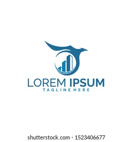 Eagle or falcon with growth chart logo template for business and consulting company symbol in flat design monogram illustration