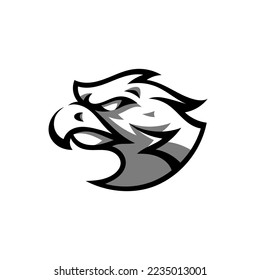 Águila, halcón o línea de halcón arte. Diseño del logo de la caricatura de cabeza de pájaro