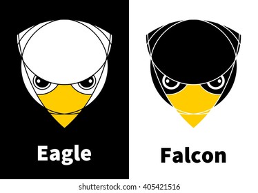 Eagle and falcon heads. Isolated. Reversed colors. Applied for t-shirt, website etc