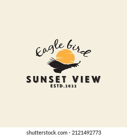 EAGLE FALCON SILHOUETTE FLYING WITH SUNSET LOGO VECTOR ICON SYMBOLS ILLUSTRATION DESIGN