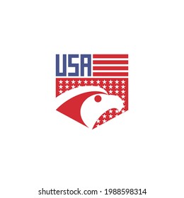 Eagle falcon USA flag shield with stars for patriotic nation American logo design 