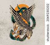eagle fight with big snake fullcolor vector illustration design