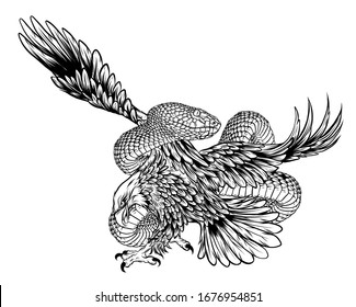 Eagle fight Snake vector illustration design art