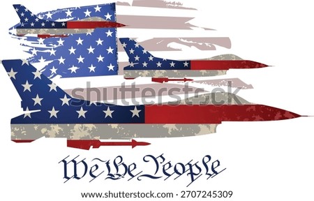 Eagle fighter jet plane and USA flag
