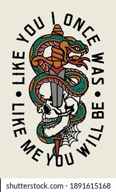 Eagle Fights with A Snake Tattoo Style Illustration with A Slogan Artwork on White Background for Apparel or Other Uses