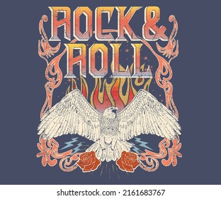 Eagle   fire vector print design for t shirt   others  Rock   roll print design for apparel  stickers  posters   background  Rose   eagle retro artwork 