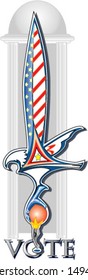 Eagle flag sword patriotic voting pen vector illustration