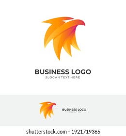 eagle flame logo, eagle and fire, combination logo with 3d orange style