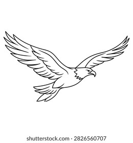 Eagle in flight line art vector illustration of a soaring bald eagle bird isolated on white background
