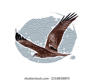 Eagle in flight in the sky, vintage vector illustration, comic pattern baground