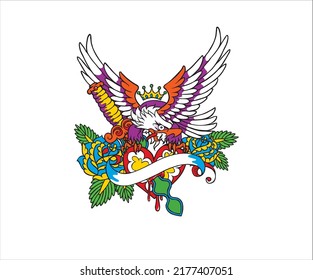 Eagle and flower colored vector design 