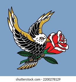 Eagle and flower graphic illustration vector art t-shirt design