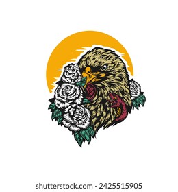 eagle with flower t shirt design vector