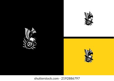 eagle and flowers vector black and white