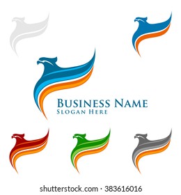 eagle fly with colorful line , vector eagle logo design