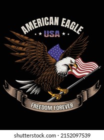 Eagle Fly Holding America Flag Vector Illustration For Your Company Or Brand