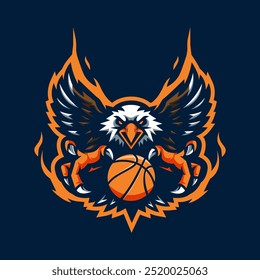 Eagle Fly Holding Basketball Mascot Logo Design para esportes esportes esportes esportes esportes esporte jogos e muito mais