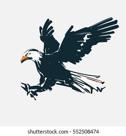 eagle fly, for logo, sketch style, silhouette, simple vector illustration