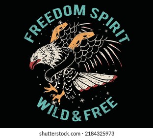 Eagle fly vector artwork design for t-shirt and others. Wild and free graphic print design for apparel, stickers, posters and background. 