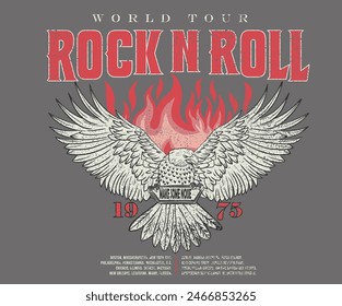 Eagle fly vector artwork design for t-shirt and others. Rock and roll graphic print design for apparel, stickers, posters and background.