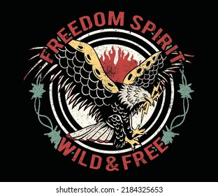 Eagle fly vector print design. Wild and free t-shirt artwork.