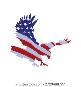Águila volando con diseño de bandera estadounidense	