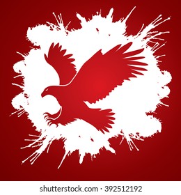 Eagle flying attack designed on grunge frame background graphic vector.