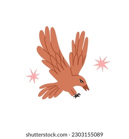 Eagle. Flying bird. Wild west. Western print. Modern drawing. Contemporary art, bright colors. Cartoon flat style isolated element. Vector illustration