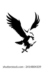 Eagle flying with a crowbar. Vector illustration on white background.