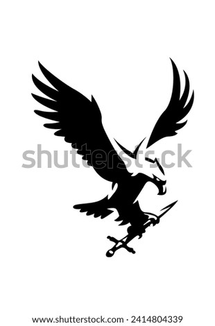 Eagle flying with a crowbar. Vector illustration on white background.