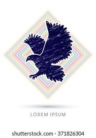 Eagle flying designed using grunge brush on line colorful square background graphic vector.