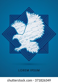 Eagle flying designed using grunge brush on line square background graphic vector.