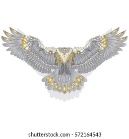 Eagle flying on white background illustration.