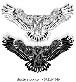 Eagle flying on white background illustration.